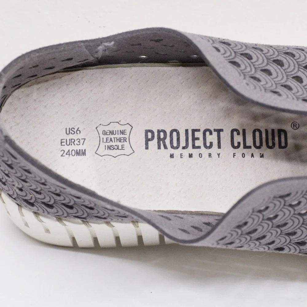 PROJECT CLOUD Daffodil Laser Cut Slip On Platform Sneaker Grey‎ Sz 6